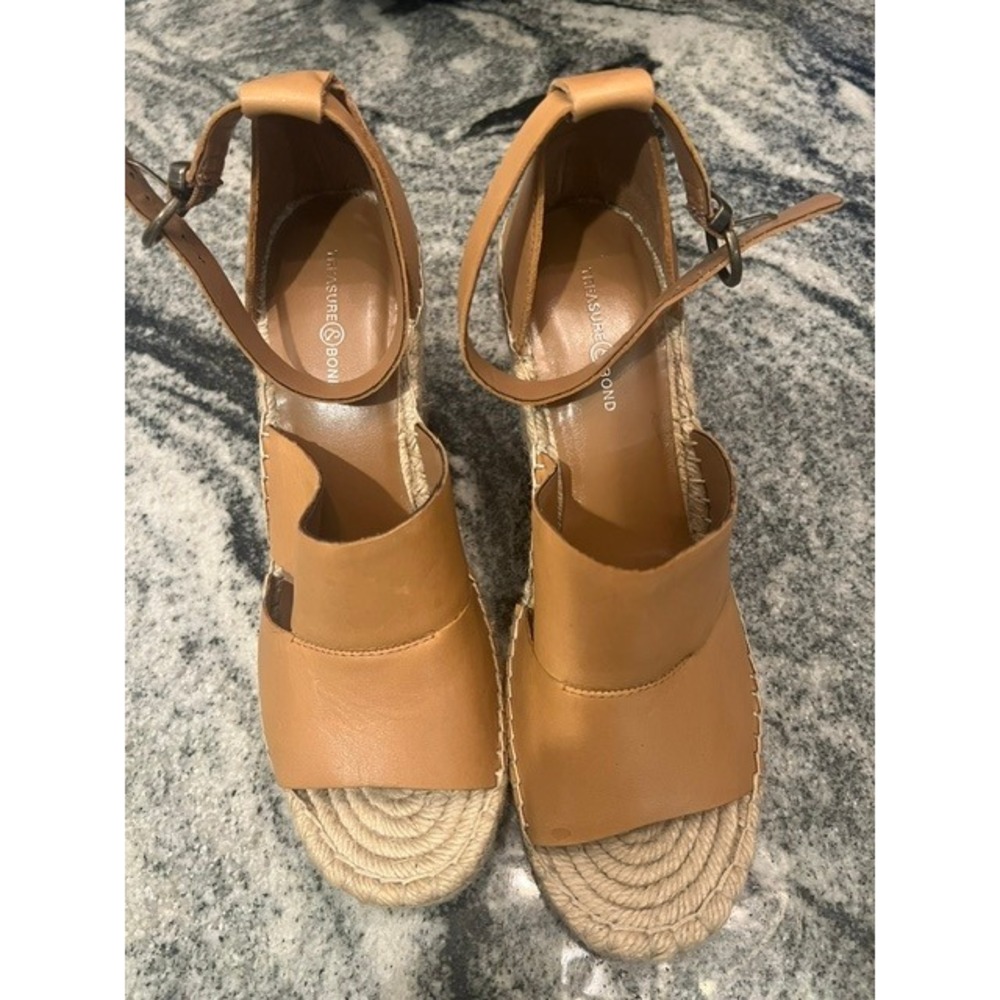 Treasure & Bond Sannibel Wedge Sandals Women 10M Tan Good Leather Espadrille